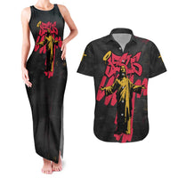 Jesus Graffiti Design Couples Matching Tank Maxi Dress and Hawaiian Shirt Crowned Portrait and Urban Street Art Style in Red Yellow Black Theme - Wonder Print Shop