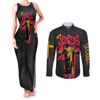 Jesus Graffiti Design Couples Matching Tank Maxi Dress and Long Sleeve Button Shirt Crowned Portrait and Urban Street Art Style in Red Yellow Black Theme - Wonder Print Shop