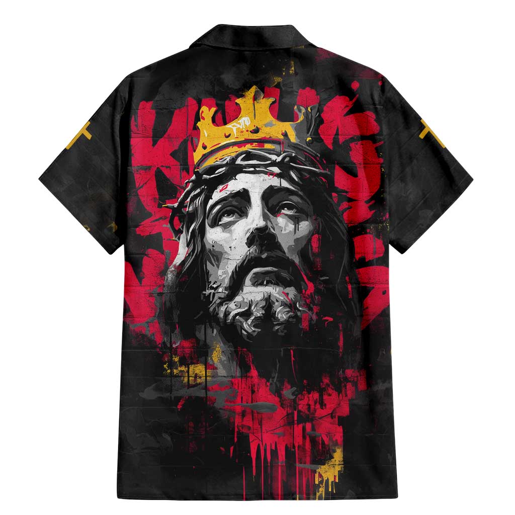 Jesus Graffiti Design Family Matching Mermaid Dress and Hawaiian Shirt Crowned Portrait and Urban Street Art Style in Red Yellow Black Theme - Wonder Print Shop