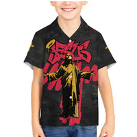 Jesus Graffiti Design Family Matching Mermaid Dress and Hawaiian Shirt Crowned Portrait and Urban Street Art Style in Red Yellow Black Theme - Wonder Print Shop