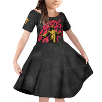 Jesus Graffiti Design Family Matching Off Shoulder Short Dress and Hawaiian Shirt Crowned Portrait and Urban Street Art Style in Red Yellow Black Theme - Wonder Print Shop