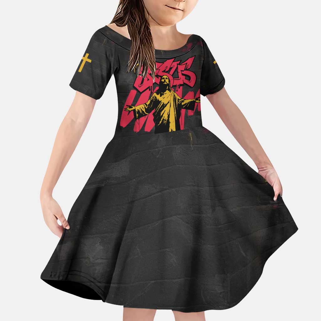 Jesus Graffiti Design Family Matching Puletasi and Hawaiian Shirt Crowned Portrait and Urban Street Art Style in Red Yellow Black Theme - Wonder Print Shop