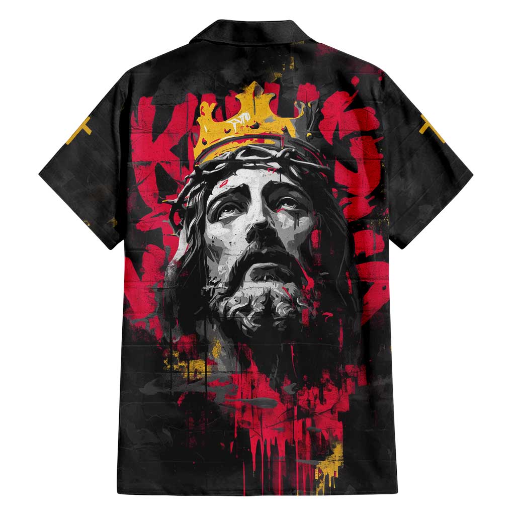 Jesus Graffiti Design Family Matching Puletasi and Hawaiian Shirt Crowned Portrait and Urban Street Art Style in Red Yellow Black Theme - Wonder Print Shop