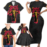Jesus Graffiti Design Family Matching Short Sleeve Bodycon Dress and Hawaiian Shirt Crowned Portrait and Urban Street Art Style in Red Yellow Black Theme - Wonder Print Shop