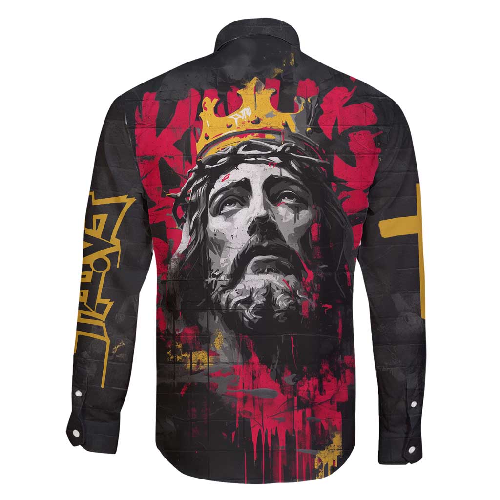 Jesus Graffiti Design Family Matching Short Sleeve Bodycon Dress and Hawaiian Shirt Crowned Portrait and Urban Street Art Style in Red Yellow Black Theme - Wonder Print Shop