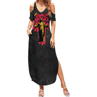 Jesus Graffiti Design Family Matching Summer Maxi Dress and Hawaiian Shirt Crowned Portrait and Urban Street Art Style in Red Yellow Black Theme - Wonder Print Shop
