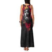 Jesus Graffiti Design Family Matching Tank Maxi Dress and Hawaiian Shirt Crowned Portrait and Urban Street Art Style in Red Yellow Black Theme - Wonder Print Shop