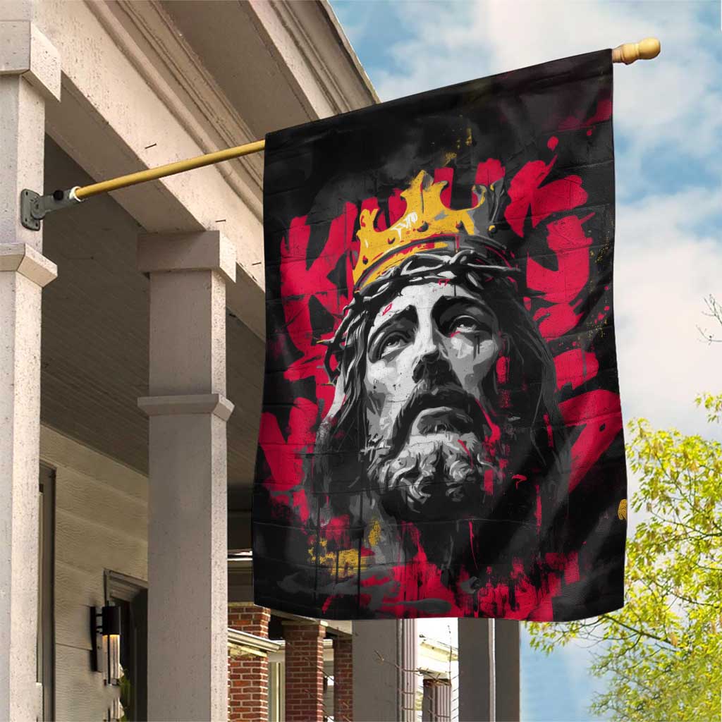 Jesus Graffiti Design Garden Flag Crowned Portrait and Urban Street Art Style in Red Yellow Black Theme - Wonder Print Shop