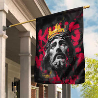 Jesus Graffiti Design Garden Flag Crowned Portrait and Urban Street Art Style in Red Yellow Black Theme - Wonder Print Shop