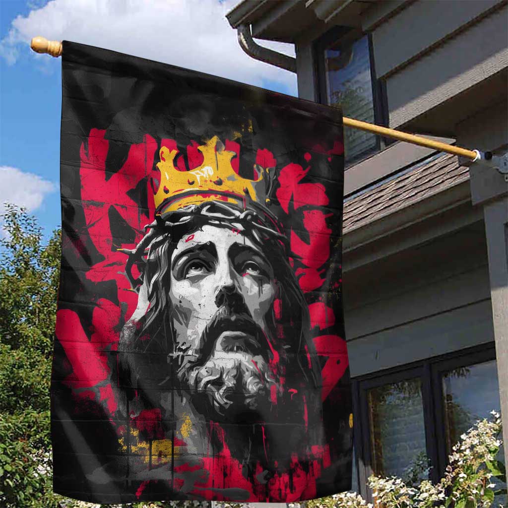 Jesus Graffiti Design Garden Flag Crowned Portrait and Urban Street Art Style in Red Yellow Black Theme - Wonder Print Shop