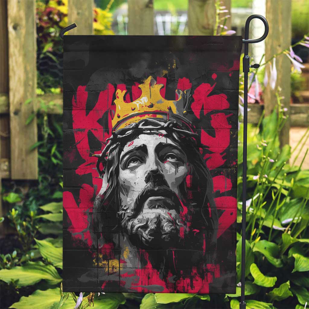 Jesus Graffiti Design Garden Flag Crowned Portrait and Urban Street Art Style in Red Yellow Black Theme - Wonder Print Shop