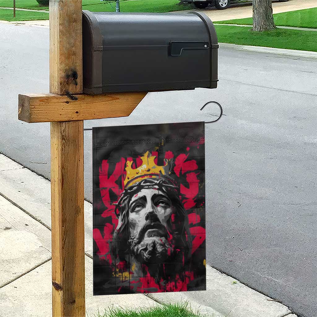 Jesus Graffiti Design Garden Flag Crowned Portrait and Urban Street Art Style in Red Yellow Black Theme - Wonder Print Shop