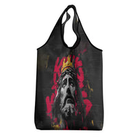 Jesus Graffiti Design Grocery Bag Crowned Portrait and Urban Street Art Style in Red Yellow Black Theme - Wonder Print Shop