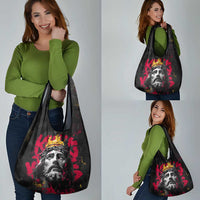 Jesus Graffiti Design Grocery Bag Crowned Portrait and Urban Street Art Style in Red Yellow Black Theme - Wonder Print Shop