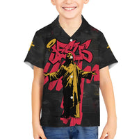 Jesus Graffiti Design Hawaiian Shirt Crowned Portrait and Urban Street Art Style in Red Yellow Black Theme - Wonder Print Shop