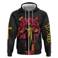 Jesus Graffiti Design Hoodie Crowned Portrait and Urban Street Art Style in Red Yellow Black Theme - Wonder Print Shop