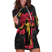 Jesus Graffiti Design Hoodie Dress Crowned Portrait and Urban Street Art Style in Red Yellow Black Theme - Wonder Print Shop