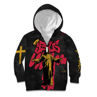 Jesus Graffiti Design Kid Hoodie Crowned Portrait and Urban Street Art Style in Red Yellow Black Theme - Wonder Print Shop