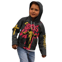Jesus Graffiti Design Kid Hoodie Crowned Portrait and Urban Street Art Style in Red Yellow Black Theme - Wonder Print Shop