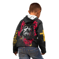 Jesus Graffiti Design Kid Hoodie Crowned Portrait and Urban Street Art Style in Red Yellow Black Theme - Wonder Print Shop