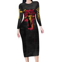 Jesus Graffiti Design Long Sleeve Bodycon Dress Crowned Portrait and Urban Street Art Style in Red Yellow Black Theme - Wonder Print Shop