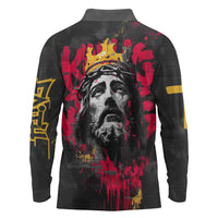 Jesus Graffiti Design Long Sleeve Polo Shirt Crowned Portrait and Urban Street Art Style in Red Yellow Black Theme - Wonder Print Shop