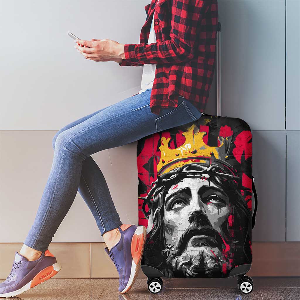 Jesus Graffiti Design Luggage Cover Crowned Portrait and Urban Street Art Style in Red Yellow Black Theme - Wonder Print Shop