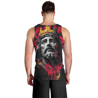 Jesus Graffiti Design Men Tank Top Crowned Portrait and Urban Street Art Style in Red Yellow Black Theme - Wonder Print Shop