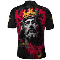 Jesus Graffiti Design Polo Shirt Crowned Portrait and Urban Street Art Style in Red Yellow Black Theme - Wonder Print Shop