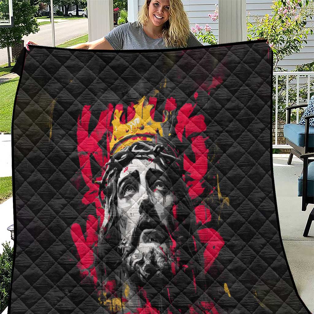 Jesus Graffiti Design Quilt Crowned Portrait and Urban Street Art Style in Red Yellow Black Theme - Wonder Print Shop