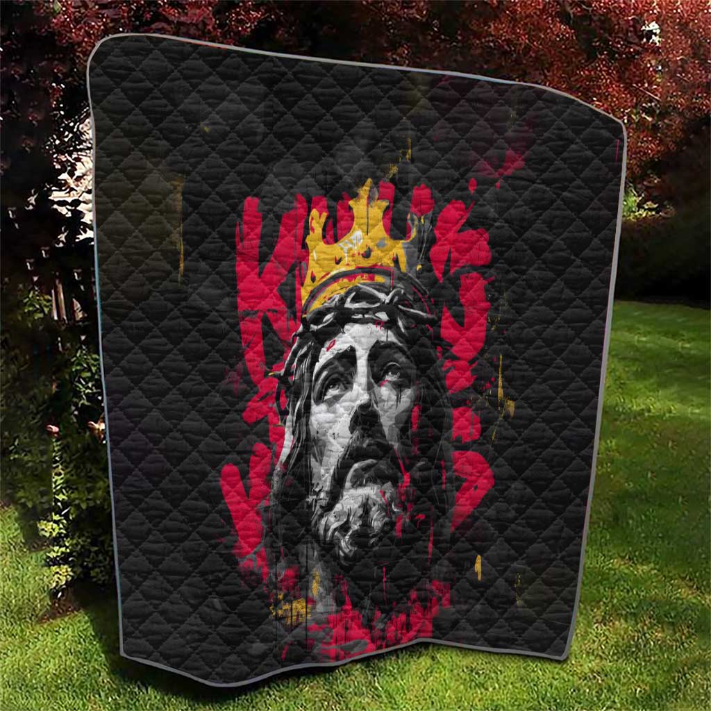 Jesus Graffiti Design Quilt Crowned Portrait and Urban Street Art Style in Red Yellow Black Theme - Wonder Print Shop
