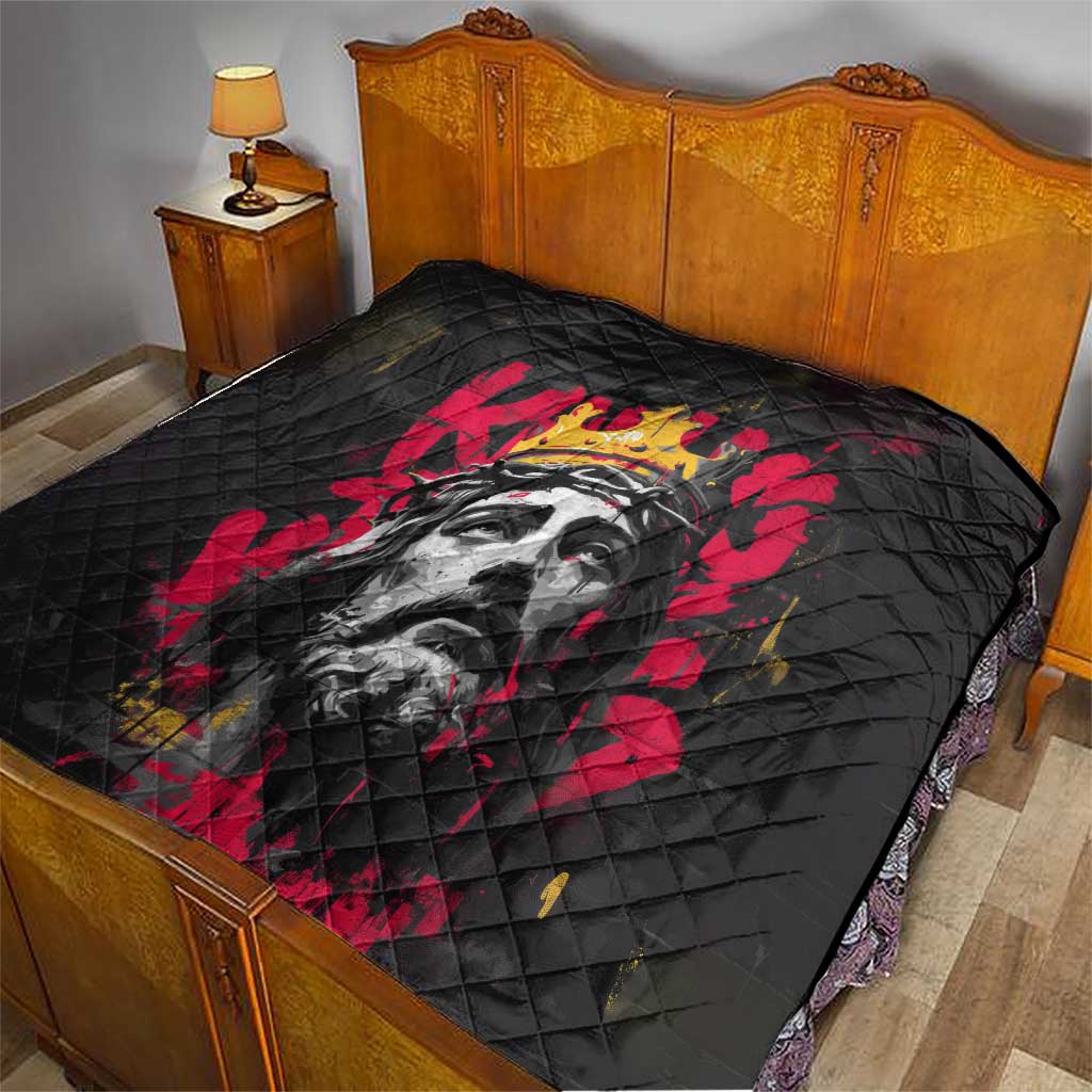 Jesus Graffiti Design Quilt Crowned Portrait and Urban Street Art Style in Red Yellow Black Theme - Wonder Print Shop