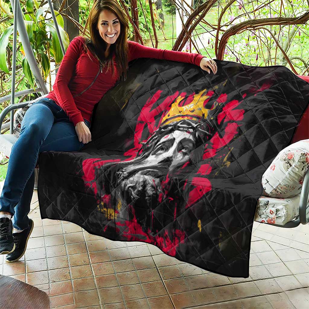 Jesus Graffiti Design Quilt Crowned Portrait and Urban Street Art Style in Red Yellow Black Theme - Wonder Print Shop
