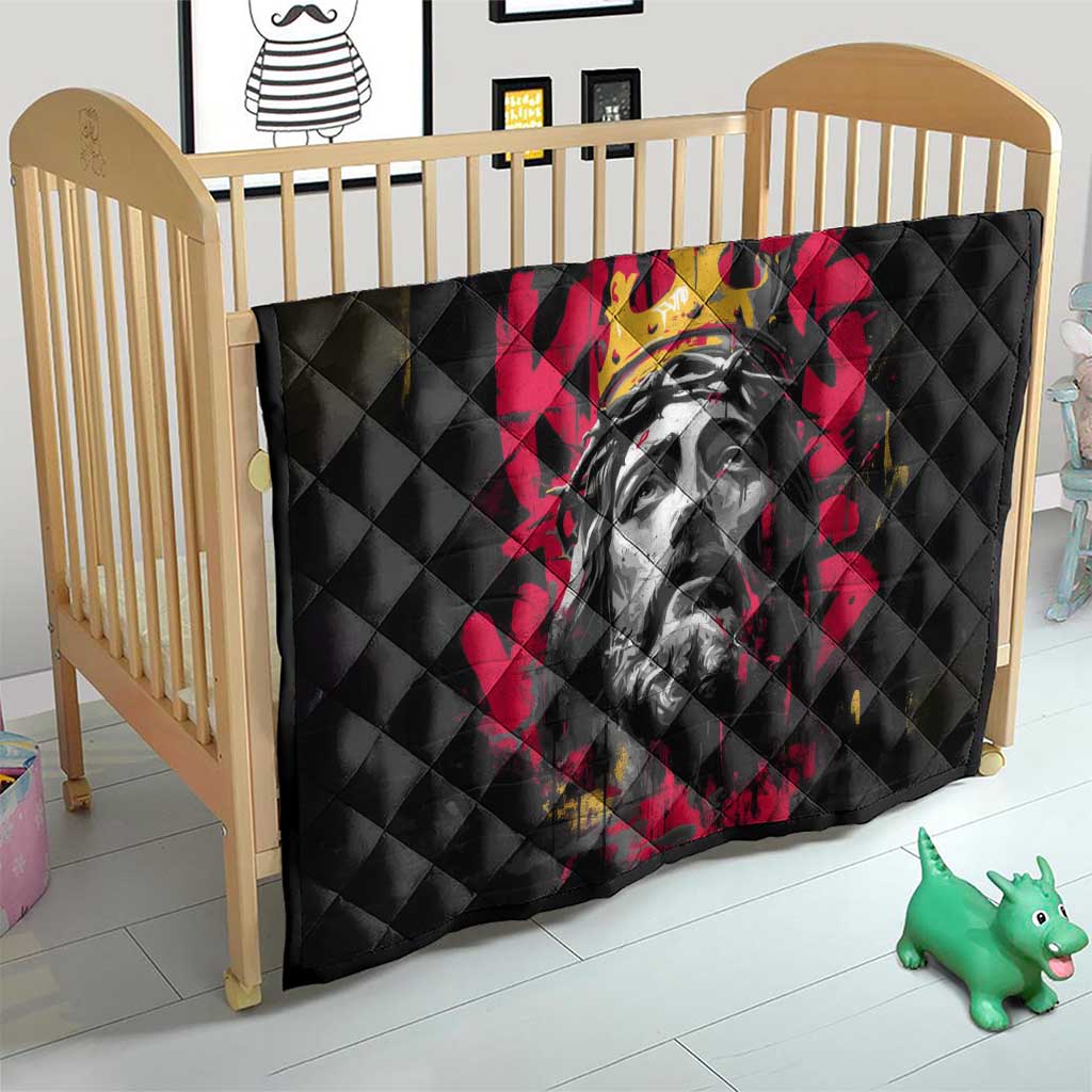 Jesus Graffiti Design Quilt Crowned Portrait and Urban Street Art Style in Red Yellow Black Theme - Wonder Print Shop