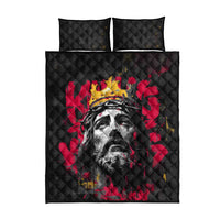 Jesus Graffiti Design Quilt Bed Set Crowned Portrait and Urban Street Art Style in Red Yellow Black Theme - Wonder Print Shop