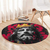 Jesus Graffiti Design Round Carpet Crowned Portrait and Urban Street Art Style in Red Yellow Black Theme - Wonder Print Shop