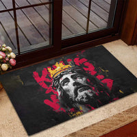 Jesus Graffiti Design Rubber Doormat Crowned Portrait and Urban Street Art Style in Red Yellow Black Theme - Wonder Print Shop