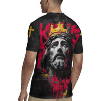 Jesus Graffiti Design Rugby Jersey Crowned Portrait and Urban Street Art Style in Red Yellow Black Theme - Wonder Print Shop