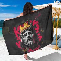 Jesus Graffiti Design Sarong Crowned Portrait and Urban Street Art Style in Red Yellow Black Theme - Wonder Print Shop