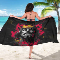 Jesus Graffiti Design Sarong Crowned Portrait and Urban Street Art Style in Red Yellow Black Theme - Wonder Print Shop
