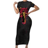 Jesus Graffiti Design Short Sleeve Bodycon Dress Crowned Portrait and Urban Street Art Style in Red Yellow Black Theme - Wonder Print Shop