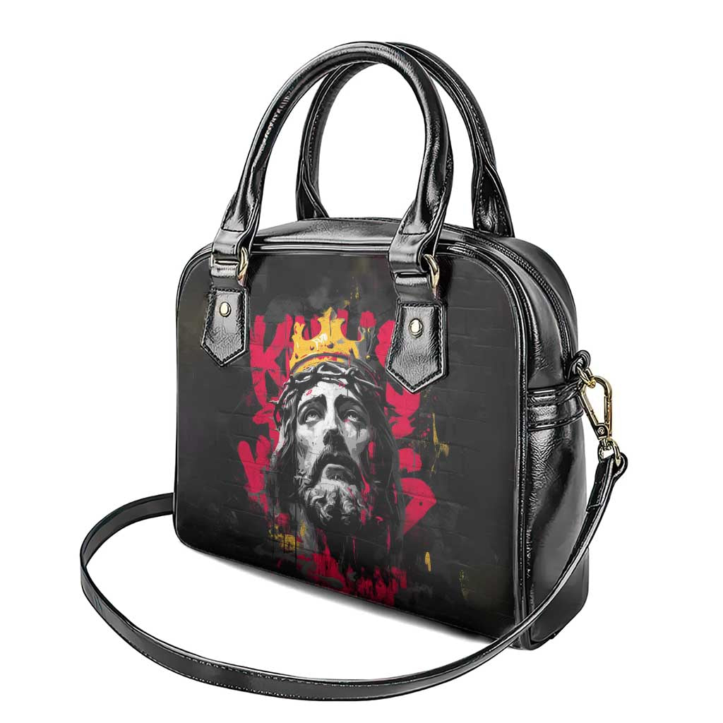 Jesus Graffiti Design Shoulder Handbag Crowned Portrait and Urban Street Art Style in Red Yellow Black Theme - Wonder Print Shop