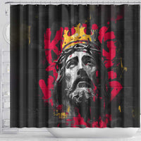 Jesus Graffiti Design Shower Curtain Crowned Portrait and Urban Street Art Style in Red Yellow Black Theme - Wonder Print Shop