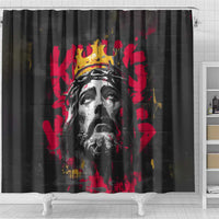 Jesus Graffiti Design Shower Curtain Crowned Portrait and Urban Street Art Style in Red Yellow Black Theme - Wonder Print Shop