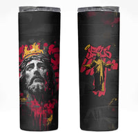 Jesus Graffiti Design Skinny Tumbler Crowned Portrait and Urban Street Art Style in Red Yellow Black Theme - Wonder Print Shop