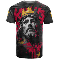 Jesus Graffiti Design T Shirt Crowned Portrait and Urban Street Art Style in Red Yellow Black Theme - Wonder Print Shop