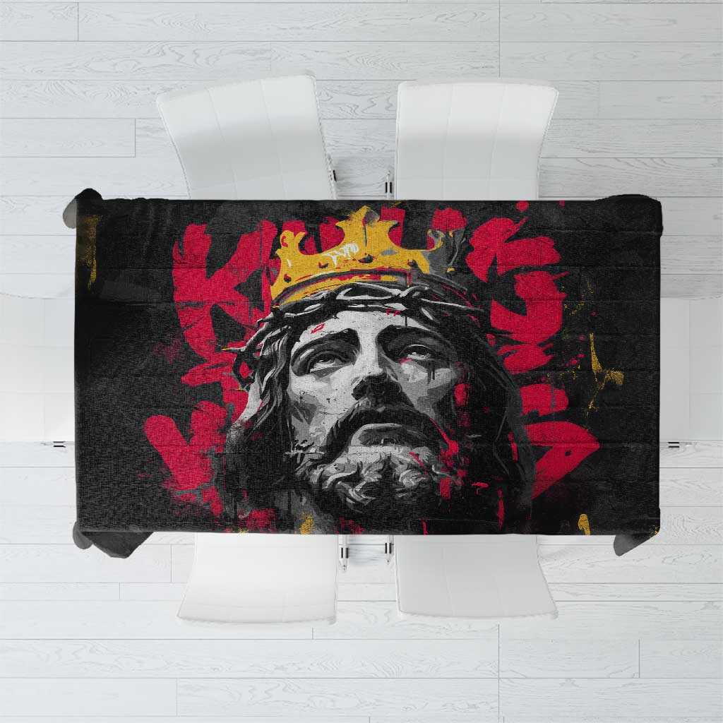 Jesus Graffiti Design Tablecloth Crowned Portrait and Urban Street Art Style in Red Yellow Black Theme - Wonder Print Shop