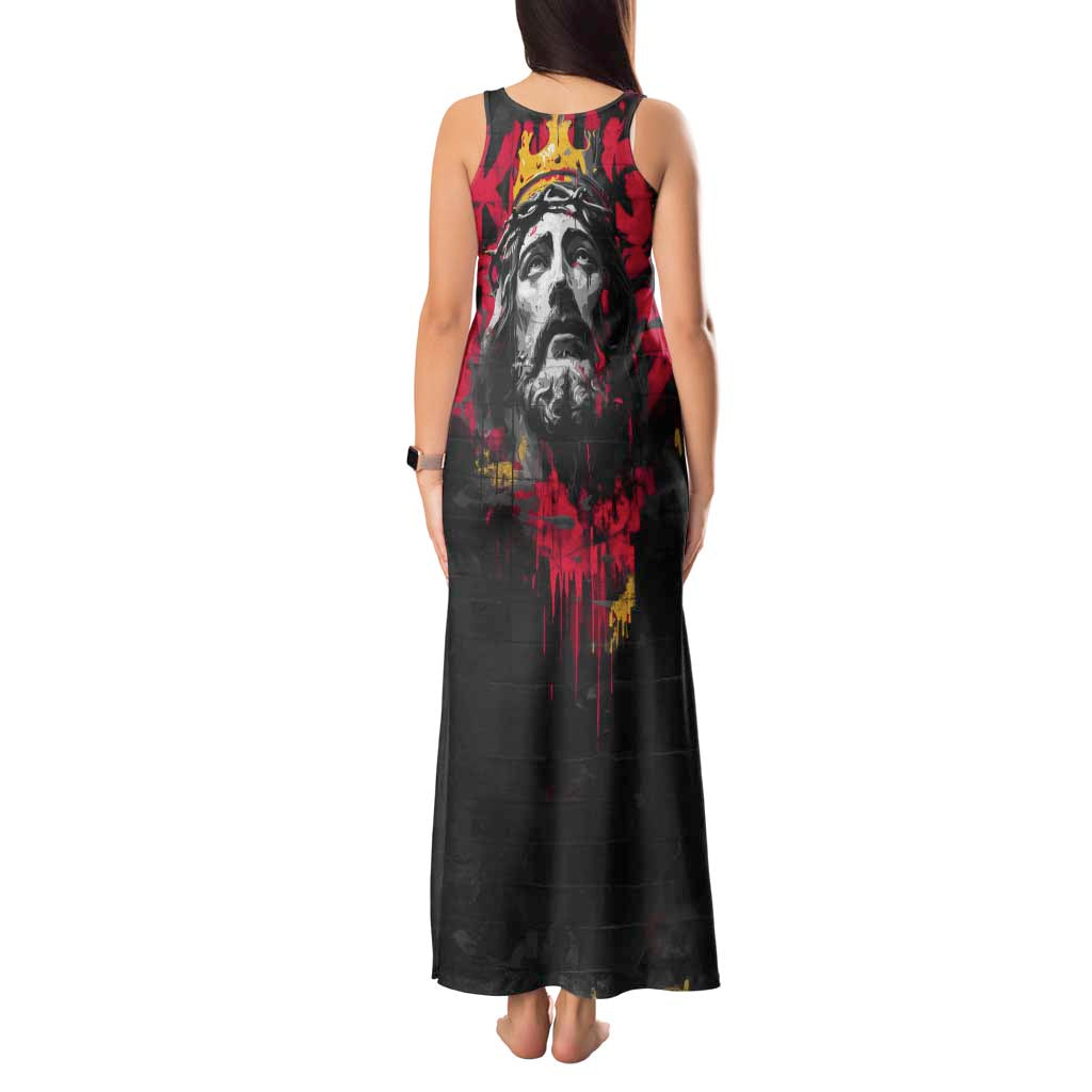 Jesus Graffiti Design Tank Maxi Dress Crowned Portrait and Urban Street Art Style in Red Yellow Black Theme - Wonder Print Shop