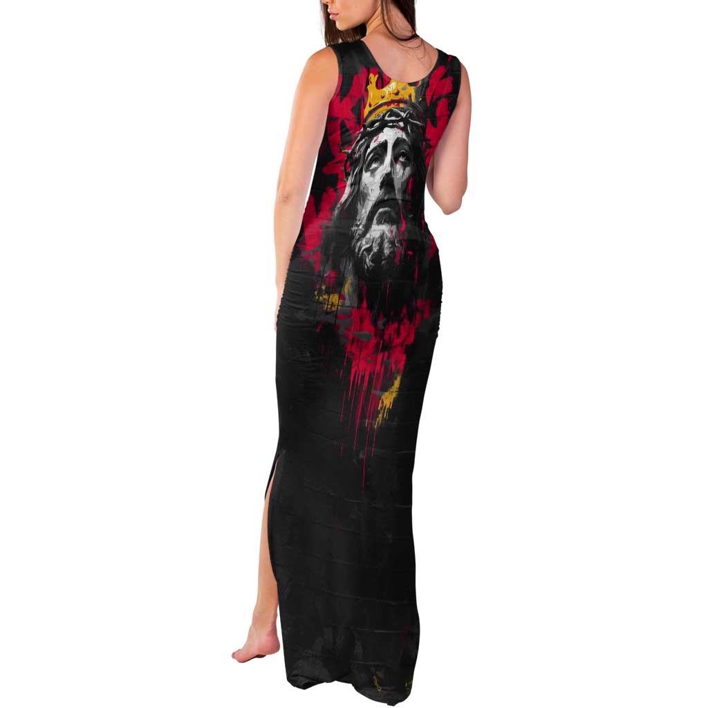 Jesus Graffiti Design Tank Maxi Dress Crowned Portrait and Urban Street Art Style in Red Yellow Black Theme - Wonder Print Shop
