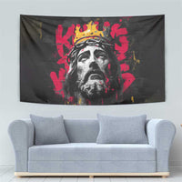 Jesus Graffiti Design Tapestry Crowned Portrait and Urban Street Art Style in Red Yellow Black Theme - Wonder Print Shop